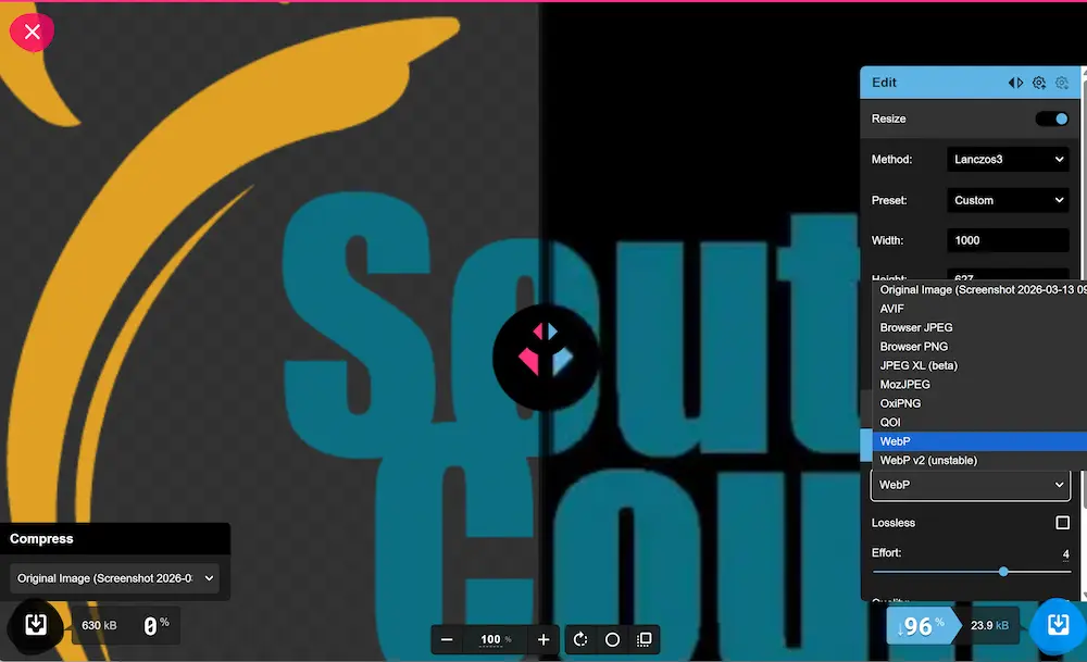 Squoosh app converting from png to WebP