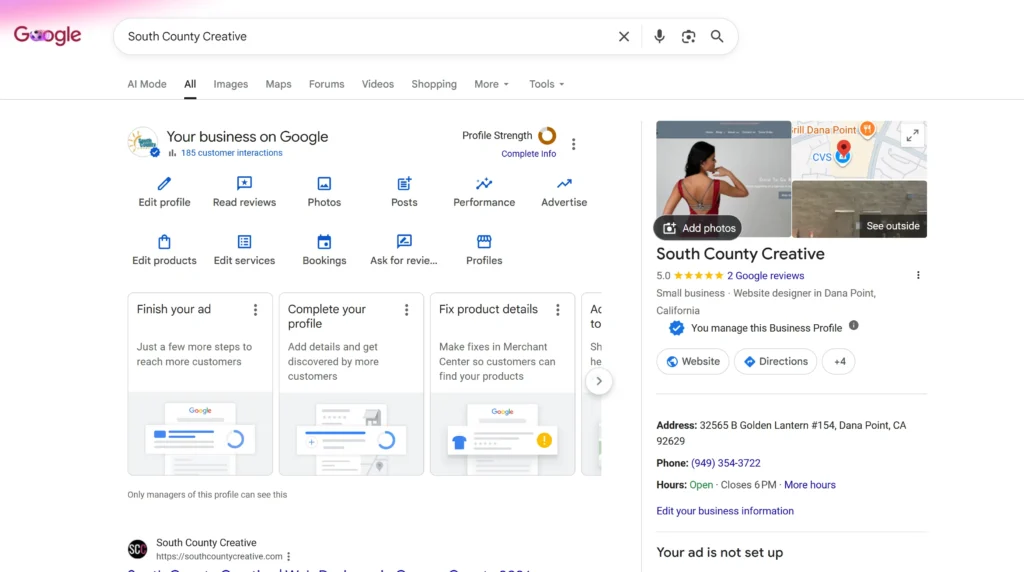 Google Business Profile for South County Creative